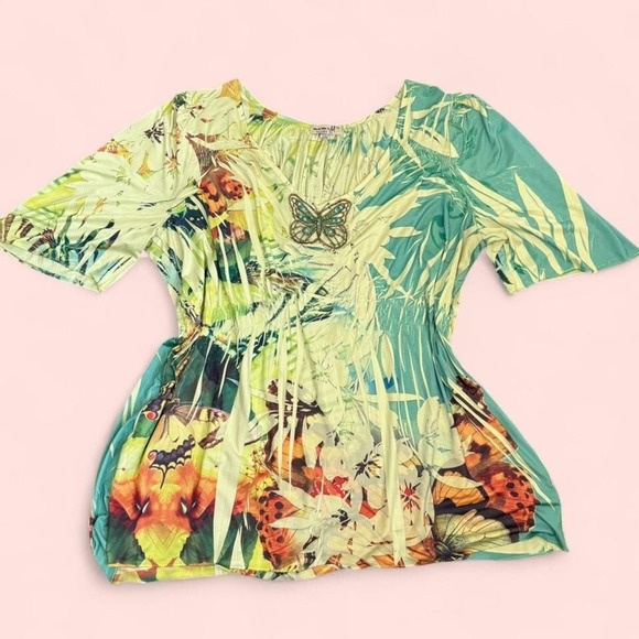 Me world women SZ XL plus SZ butterfly floral nature top blouse fairycore boho - Picture 1 of 6
